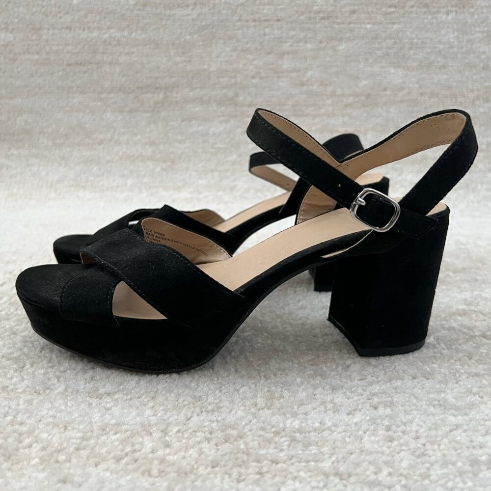 A New Day Black Ankle Strap Platform Heels Shoes 8.5